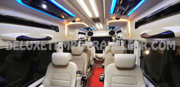 8 seater super deluxe 1x1 maharaja mini tempo traveller with sofa seating hire delhi