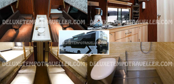 6 seater fully furnished caravan vanity van with toilet washroom kitchen hire in delhi jaipur punjab