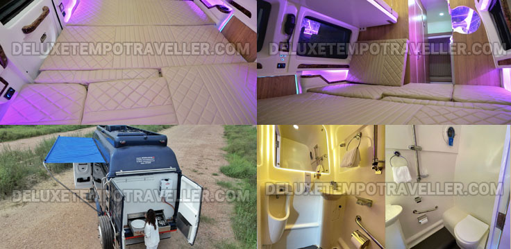 6 seater luxury sleeping caravan vanity van hire in delhi with toilet washroom kitchen hire