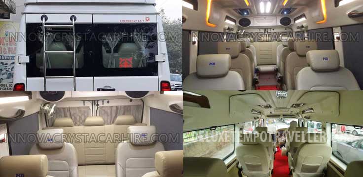 8 seater super deluxe 1x1 maharaja tempo traveller with sofa seating on rent in delhi