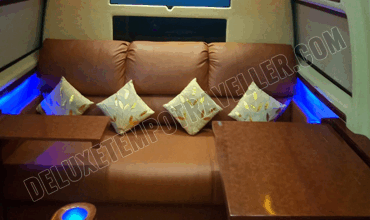 luxury caravan with toilet washroom sofa cum bed recliner seats hire delhi